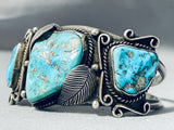 Museum Vintage Native American Navajo Morenci Turquoise Sterling Silver Leaf Bracelet-Nativo Arts