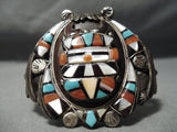 One Of The Best Vintage Native American Navajo Turqyuoise Kachina Sterling Silver Bracelet Old-Nativo Arts