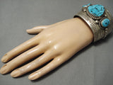 Big Best Vintage Native American Navajo Natural Turquoise Sterling Silver Bracelet Cuff Old-Nativo Arts