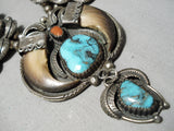 Statement Vintage Native American Navajo Turquoise Sterling Silver Squash Blossom Necklace Old-Nativo Arts