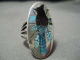 Important Native American Zuni Harland Coonsis Turquoise Sterling Silver Bird Inlay Ring-Nativo Arts