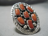 Huge Modernistic Native American Navajo Chunky Coral Sterling Silver Bracelet Ring Set-Nativo Arts