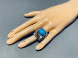 Mens Authentic Bear Vintage Native American Navajo Turquoise Sterling Silver Ring-Nativo Arts