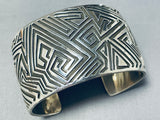Completely Hand Carved Native American Navajo Sterling Silver Maze Bracelet-Nativo Arts