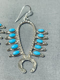 Fabulous Native American Navajo Sleeping Beauty Turquoise Sterling Silver Squash Earrings-Nativo Arts