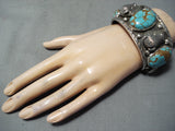 Native American Heavy 172 Gram Navajo Buffalo #8 Turquoise Sterling Silver Bracelet-Nativo Arts