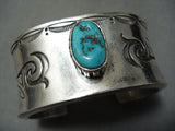 Heavy Thick Vintage Native American Navajo Turquoise Geometirc Sterling Silver Bracelet-Nativo Arts