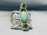 Exquisite Native American Navajo Royston Turquoise Peridot Sterling Silver Gigantic Ring-Nativo Arts