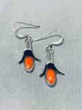Delightful Native American Navajo Coral Sterling Silver Squash Blossom Earrings-Nativo Arts