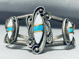 Flower And Leaf Vintage Native American Navajo Turquoise Inlay Sterling Silver Bracelet-Nativo Arts