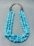 Hand Tooled Tubule Sterling Silver Vintage Native American Navajo Turquoise Necklace-Nativo Arts