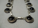 Heavy Vintage Native American Navajo Jet Stone Dime Sterling Silver Link Necklace Old-Nativo Arts