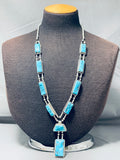 Native American One Of The Best Ever Vintage Navajuo Squared Turquoise Sterling Silver Necklace-Nativo Arts