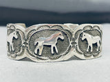 Outstanding Native American Navajo Signed Sterling Silver Horses Bracelet-Nativo Arts