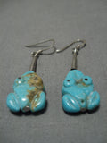 Incredible Vintage Zuni Native American Turquoise Frog Sterling Silver Earrings-Nativo Arts