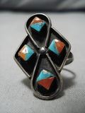 Amazing Vintage Zuni Native American Inlay Turquoise Sterling Silver Ring-Nativo Arts