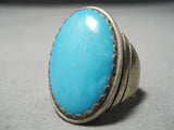 Outstanding Vintage Native American Hopi Blue Gem Turquoise Sterling Silver Ring-Nativo Arts