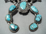 Very Rare Vintage Native American Navajo Turquoise Sterling Silver Squash Blossom Necklace-Nativo Arts