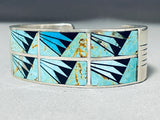 One Of The Most Unique Vintage Native American Navajo Turquoise Inlay Sterling Silver Bracelet-Nativo Arts