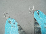 Native American Magnificent Santo Domingo Old Kingman Turquoise Sterling Silver Earrings-Nativo Arts