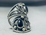 Dynamic Adjustable Vintage Native American Navajo Jet Sterling Silver Ring Signed-Nativo Arts
