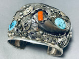 Husky Mens Native American Navajo Turquoise Sterling Silver Coral Bracelet-Nativo Arts