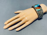 One Of Most Unique Ever Vintage Native American Navajo Nturquoise Inlay Sterling Silver Bracelet-Nativo Arts