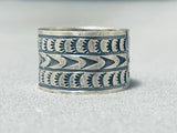 Spectacular San Felipe Signed Sterling Silver Handstampings Large Ring-Nativo Arts
