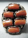 Tremendous Navajo Coral Sterling Silver Ring Native American-Nativo Arts