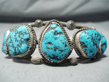 Supberb Vintage Native American Navajo 9 Morenci Turquoise Sterling Silver Bracelet Old-Nativo Arts