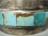 Heavy Inlaid Vintage Native American Navajo Royston Turquoise Sterling Silver Bracelet-Nativo Arts