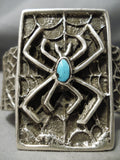 Huge Rare Vintage Native American Navajo Spider Sterling Silver Turquoise Bracelet Old-Nativo Arts