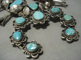 338 Gram Vintage Native American Navajo Turquoise Sterling Silver Squash Blossom Necklace Old-Nativo Arts