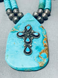 Jaw Dropping Vintage Native American Navajo Turquoise Sterling Silver Cross Necklace-Nativo Arts