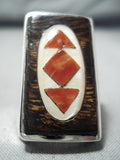 Amazing Zuni Native American Coral Ironwood Sterling Silver Ring-Nativo Arts