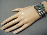 Swirling Silver Work Vintage Native American Navajo Royston Turquoise Sterling Bracelet-Nativo Arts