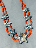 One Of The Most Unique Native American Kewa Coral Turquoise Inlay Sterling Silver Necklace-Nativo Arts