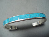 Beautiful Zuni Native American Turquoise Inlay Sterling Silver Bracelet-Nativo Arts