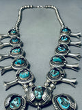 310 Grams Vintage Native American Navajo Turquoise Sterling Silver Squash Blossom Necklace-Nativo Arts