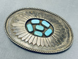 Sensational Vintage Native American Navajo Blue Gem Turquoise Sterling Silver Buckle-Nativo Arts