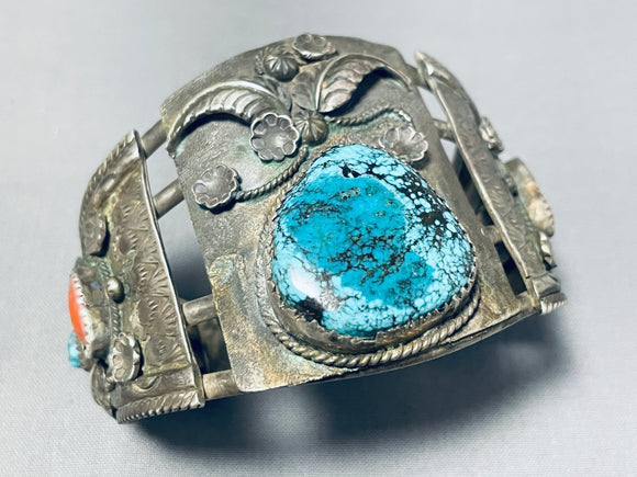 Museum Older Vintage Native American Navajo Spiderweb Turquoise Sterling Silver Bracelet-Nativo Arts