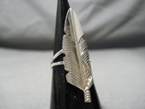 Detailed Vintage Navajo Sterling Silver Feather Ring Native American-Nativo Arts