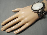 Incredible Vintage Native American Navajo Domed Pearl Sterling Silver Leaf Bracelet Old-Nativo Arts