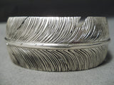 Detailed Intricate!! Native American Navajo Feather Sterling Silver Bracelet Cuff-Nativo Arts