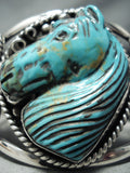Native American Best Hand Carved Turquoise Horse Sterling Silver Bracelet Cuff-Nativo Arts