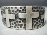 Heavy Christian Cross Native American Zuni Sterling Silver Bracelet-Nativo Arts