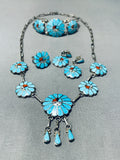 Rare Vintage Native American Zuni Inlay Turquoise Sunface Silver Necklace Bracelet Earring Set-Nativo Arts