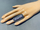 The Best Vintage Native American Navajo Rectangle Charoite Sterling Silver Ring Old-Nativo Arts