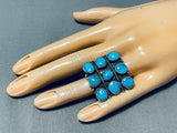 Phenomenal Vintage Native American Navajo 9 Kingman Turquoise Sterling Silver Large Ring-Nativo Arts