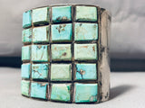 Very Rare Checkerboard Turquoise Vintage Native American Navajo Sterling Silver Bracelet-Nativo Arts
